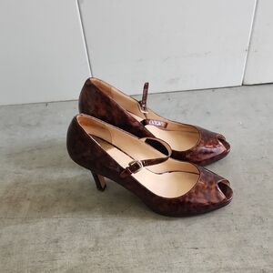 Cole Haan Women's Carma Tortoise Peep Toe Heels With Nike Air Sole Size 9 B